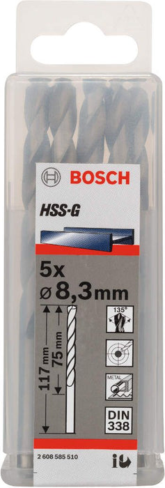 Bosch burgija za metal HSS-G, DIN 338 8,3 x 75 x 117 mm - pakovanje od 5 komada - 2608585510 Burgija za metal BOSCH Madras doo Beograd