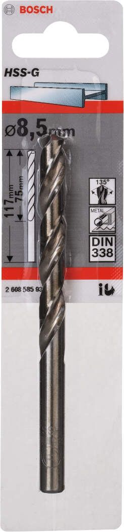 Bosch burgija za metal HSS-G, DIN 338 8,5 x 75 x 117 mm - pakovanje od 1 komada - 2608585933 Burgija za metal BOSCH BOSCH-2608585933 Madras doo Beograd