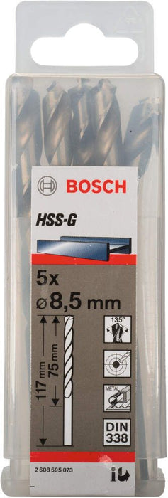 Bosch burgija za metal HSS-G, DIN 338 8,5 x 75 x 117 mm - pakovanje od 5 komada - 2608595073 Burgija za metal BOSCH Madras doo Beograd