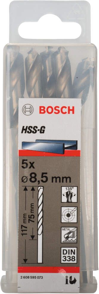 Bosch burgija za metal HSS-G, DIN 338 8,5 x 75 x 117 mm - pakovanje od 5 komada - 2608595073 Burgija za metal BOSCH BOSCH-2608595073 Madras doo Beograd