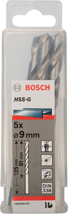 Bosch burgija za metal HSS-G, DIN 338 9 x 81 x 125 mm - pakovanje od 5 komada - 2608595075 Burgija za metal BOSCH BOSCH-2608595075 Madras doo Beograd