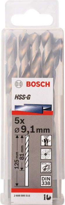 Bosch burgija za metal HSS-G, DIN 338 9,1 x 81 x 125 mm - pakovanje od 5 komada - 2608585515 Burgija za metal BOSCH Madras doo Beograd