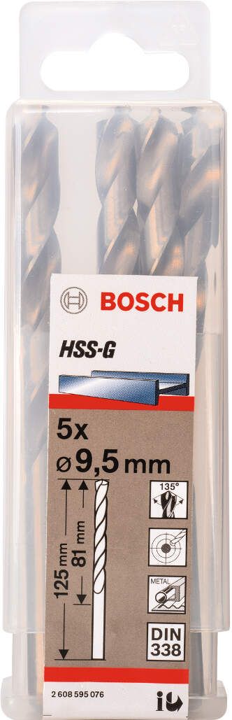 Bosch burgija za metal HSS-G, DIN 338 9,5 x 81 x 125 mm - pakovanje od 5 komada - 2608595076 Burgija za metal BOSCH BOSCH-2608595076 Madras doo Beograd