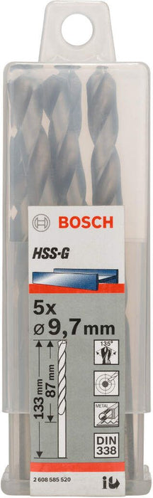 Bosch burgija za metal HSS-G, DIN 338 9,7 x 87 x 133 mm - pakovanje od 5 komada - 2608585520 Burgija za metal BOSCH BOSCH-2608585520 Madras doo Beograd