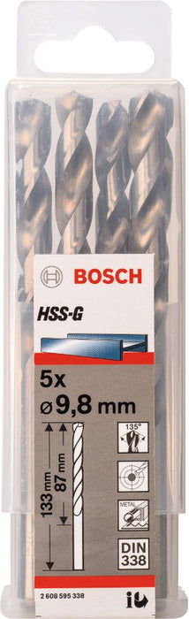 Bosch burgija za metal HSS-G, DIN 338 9,8 x 87 x 133 mm - pakovanje od 5 komada - 2608595338 Burgija za metal BOSCH BOSCH-2608595338 Madras doo Beograd