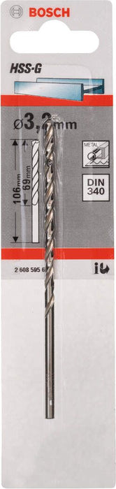 Bosch burgija za metal HSS-G, DIN 340 3,2 x 69 x 106 mm - pakovanje od 1 komada - 2608595677 Burgija za metal BOSCH BOSCH-2608595677 Madras doo Beograd