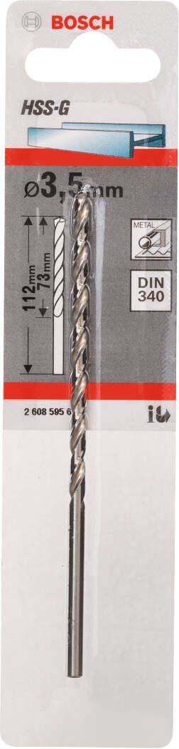 Bosch burgija za metal HSS-G, DIN 340 3,5 x 73 x 112 mm - pakovanje od 1 komada - 2608595678 Burgija za metal BOSCH BOSCH-2608595678 Madras doo Beograd