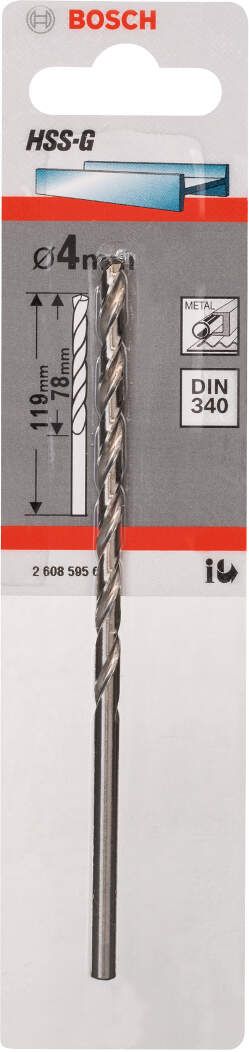 Bosch burgija za metal HSS-G, DIN 340 4 x 78 x 119 mm - pakovanje od 1 komada - 2608595679 Burgija za metal BOSCH BOSCH-2608595679 Madras doo Beograd