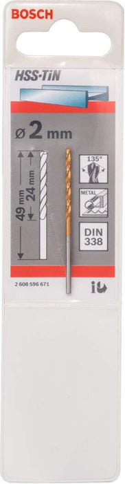 Bosch burgija za metal HSS-TiN, DIN 338 2 x 24 x 49 mm pakovanje od 1 komada - 2608596671 Burgija za metal BOSCH BOSCH-2608596671 Madras doo Beograd