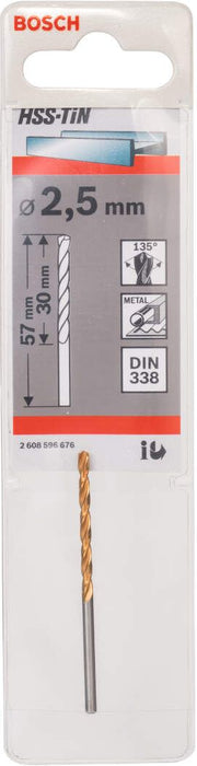 Bosch burgija za metal HSS-TiN, DIN 338 2,5 x 30 x 57 mm pakovanje od 1 komada - 2608596676 Burgija za metal BOSCH BOSCH-2608596676 Madras doo Beograd