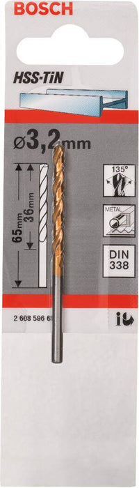 Bosch burgija za metal HSS-TiN, DIN 338 3,2 x 36 x 65 mm pakovanje od 1 komada - 2608596683 Burgija za metal BOSCH BOSCH-2608596683 Madras doo Beograd