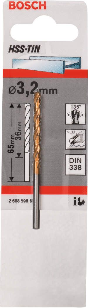 Bosch burgija za metal HSS-TiN, DIN 338 3,2 x 36 x 65 mm pakovanje od 1 komada - 2608596683 Burgija za metal BOSCH BOSCH-2608596683 Madras doo Beograd