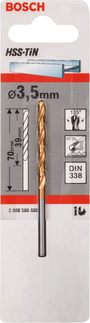 Bosch burgija za metal HSS-TiN, DIN 338 3,5 x 39 x 70 mm pakovanje od 1 komada - 2608596686 Burgija za metal BOSCH BOSCH-2608596686 Madras doo Beograd