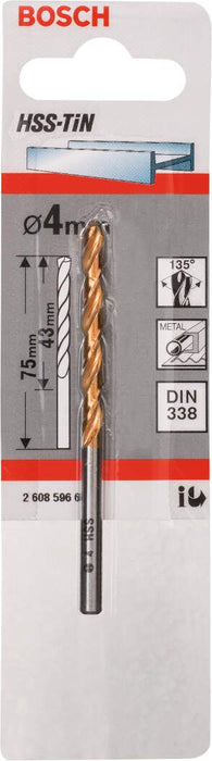 Bosch burgija za metal HSS-TiN, DIN 338 4 x 43 x 75 mm pakovanje od 1 komada - 2608596691 Burgija za metal BOSCH BOSCH-2608596691 Madras doo Beograd