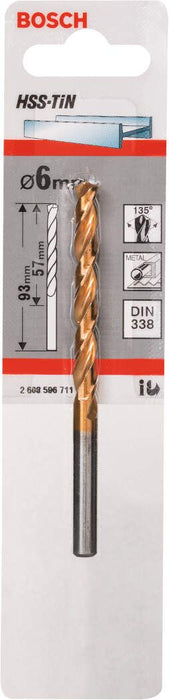 Bosch burgija za metal HSS-TiN, DIN 338 6 x 57 x 93 mm pakovanje od 1 komada - 2608596711 Burgija za metal BOSCH BOSCH-2608596711 Madras doo Beograd