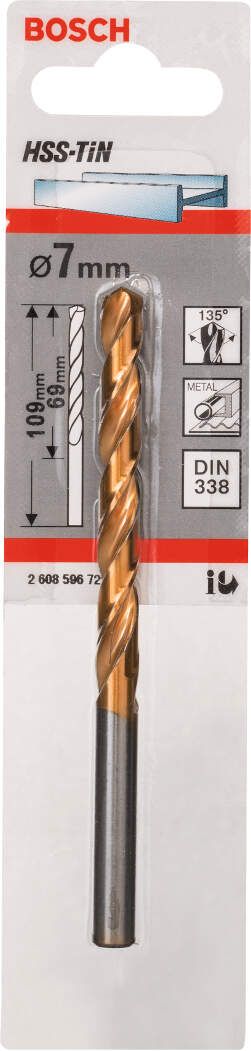 Bosch burgija za metal HSS-TiN, DIN 338 7 x 69 x 109 mm pakovanje od 1 komada - 2608596721 Burgija za metal BOSCH BOSCH-2608596721 Madras doo Beograd