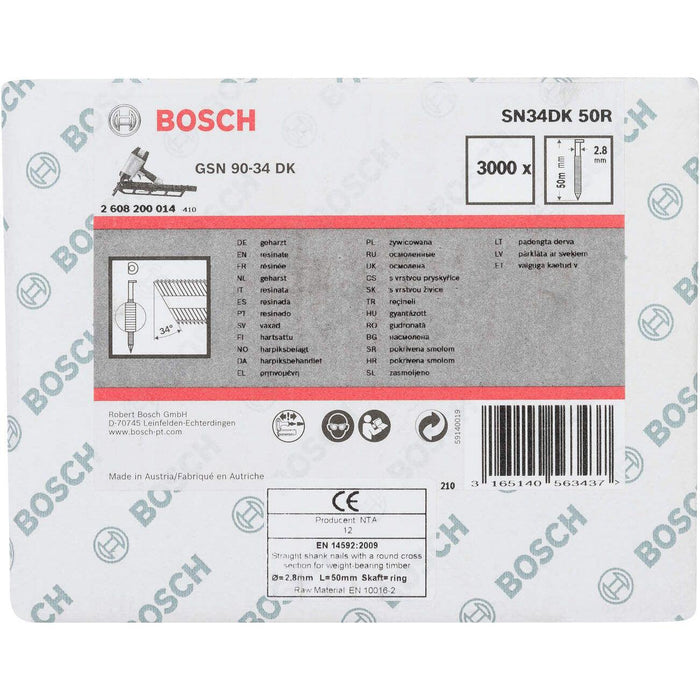 Bosch ekser sa prugama D–glava SN34DK 50R 2,8 mm, 50 mm, čista, nabrazdana - 2608200014 Ekser sa prugama D-glava BOSCH BOSCH-2608200014 Madras doo Beograd