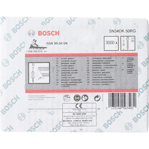 Bosch ekser sa prugama D–glava SN34DK 50RG 2,8 mm, 50 mm, pocinkovana, nabrazdana - 2608200019 Ekser sa prugama D-glava BOSCH BOSCH-2608200019 Madras doo Beograd