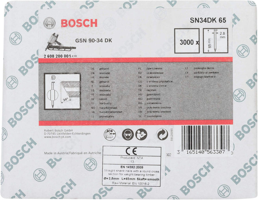 Bosch ekser sa prugama D–glava SN34DK 65 2,8 mm, 65 mm, čista, glatka - 2608200001 Ekser sa prugama D-glava BOSCH BOSCH-2608200001 Madras doo Beograd