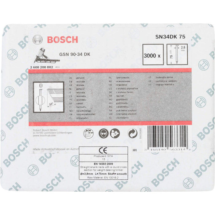 Bosch ekser sa prugama D–glava SN34DK 75 2,8 mm, 75 mm, čista, glatka - 2608200002 Ekser sa prugama D-glava BOSCH BOSCH-2608200002 Madras doo Beograd