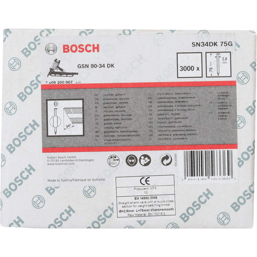 Bosch ekser sa prugama D–glava SN34DK 75G 2,8 mm, 75 mm, pocinkovana, glatka - 2608200007 Ekser sa prugama D-glava BOSCH BOSCH-2608200007 Madras doo Beograd