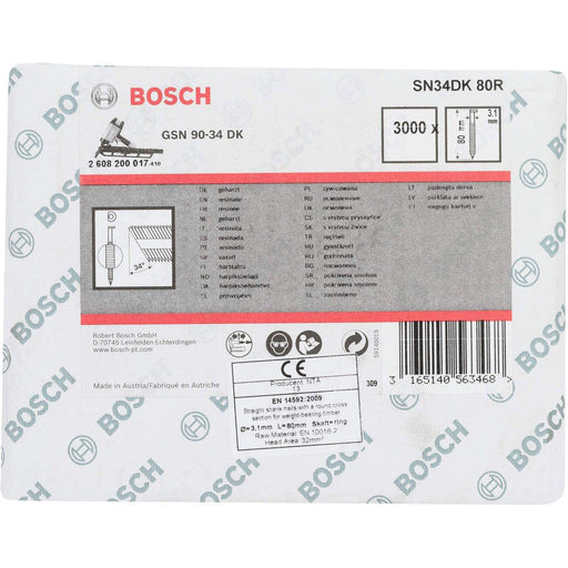 Bosch ekser sa prugama D–glava SN34DK 80R 3,1 mm, 80 mm, čista, nabrazdana - 2608200017 Ekser sa prugama D-glava BOSCH BOSCH-2608200017 Madras doo Beograd