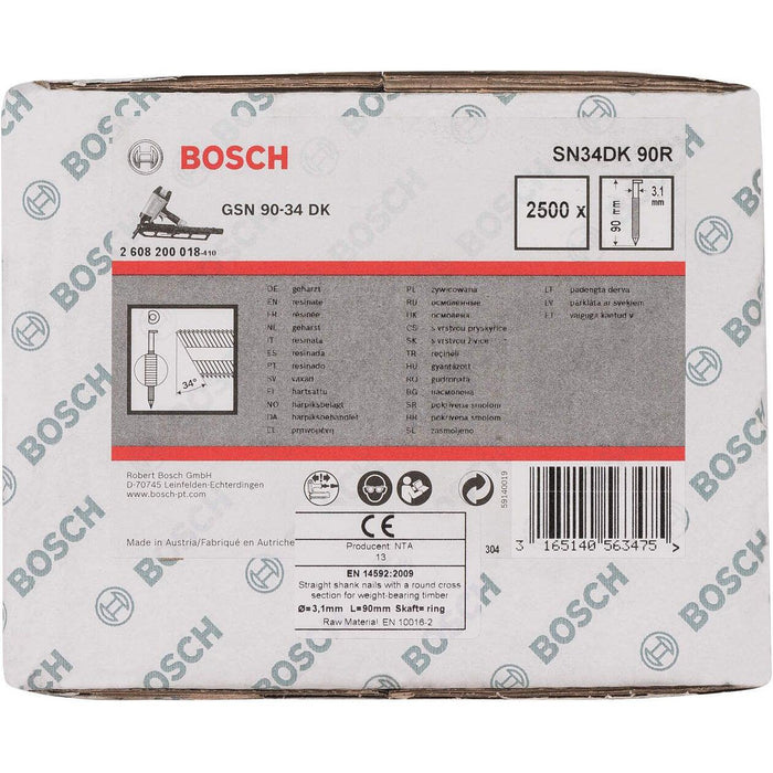 Bosch ekser sa prugama D–glava SN34DK 90R 3,1 mm, 90 mm, čista, nabrazdana - 2608200018 Ekser sa prugama D-glava BOSCH BOSCH-2608200018 Madras doo Beograd