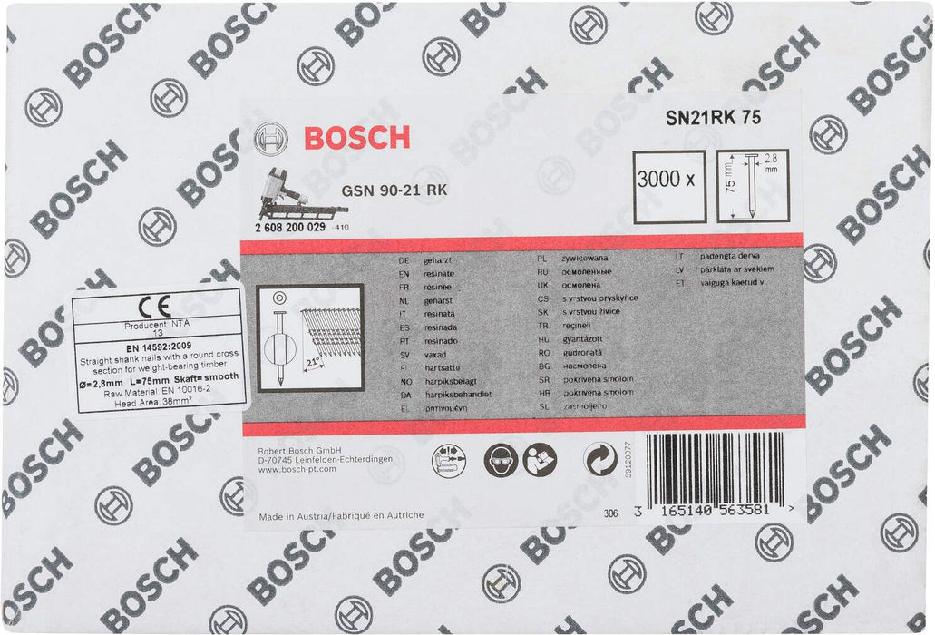 Bosch ekser sa prugama okrugla glava SN21RK 75 2,8 mm, 75 mm, čista, glatka - 2608200029 Ekser sa prugama O-glava BOSCH BOSCH-2608200029 Madras doo Beograd