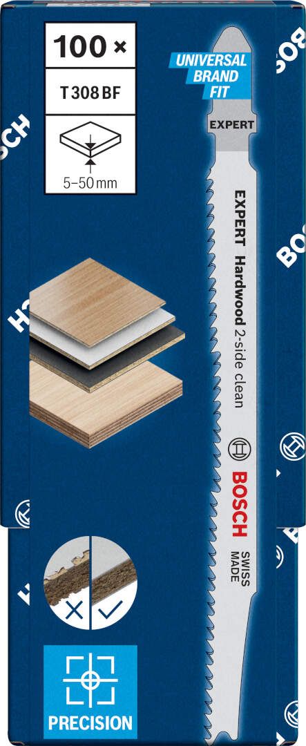 Bosch EXPERT „Hardwood 2-side clean“ T 308 BF list ubodne testere, 100-delni - 2608900546 List ubodne testere BOSCH Madras doo Beograd