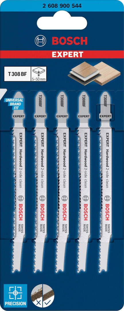 Bosch EXPERT „Hardwood 2-side clean“ T 308 BF list ubodne testere, 5-delni - 2608900544 List ubodne testere BOSCH Madras doo Beograd