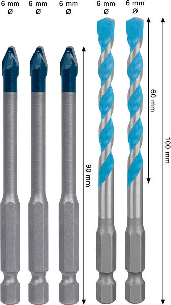 BOSCH EXPERT HEX-9 Hard Ceramic i HEX-9 Multi Construction set, 5 delova - Burgija za pločice HEX-9 HC+MCB 5pc Set (2608902313) Madras doo Beograd Madras doo Beograd