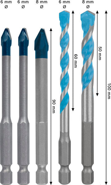 BOSCH EXPERT HEX-9 Hard Ceramic i HEX-9 Multi Construction set, 5 delova - Burgija za pločice HEX-9 HC+MCB 5pc Set (2608902314) Madras doo Beograd Madras doo Beograd