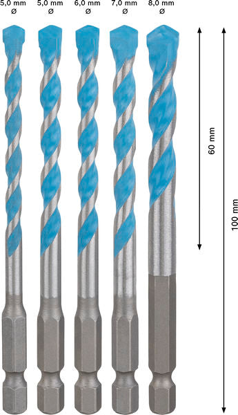 BOSCH EXPERT HEX-9 Multi Construction set burgija, 5,5×60×100; 6×60×100; 6×60×100; 7×60×100; 8×50×100 mm, 5 delova - (2608902290) Madras doo Beograd Madras doo Beograd