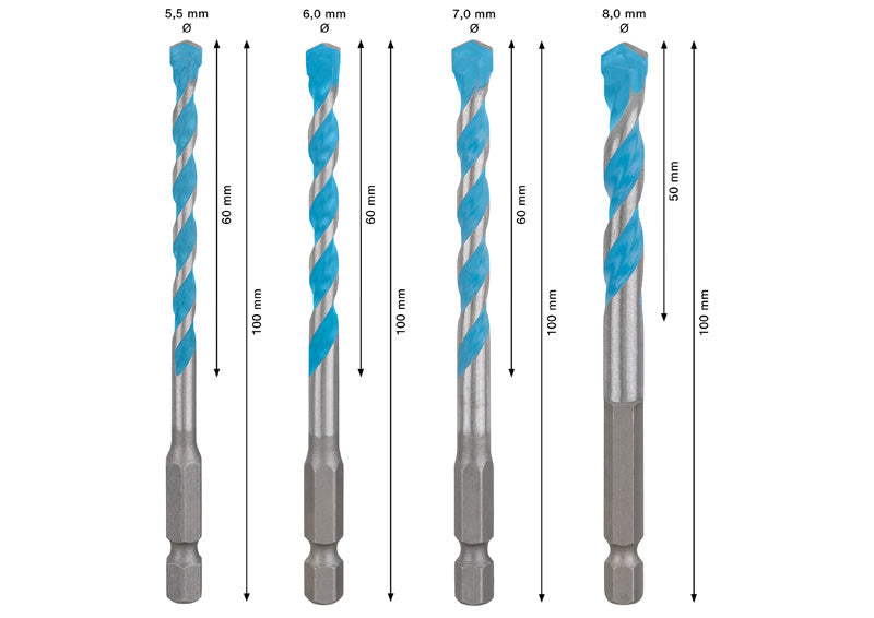 BOSCH EXPERT HEX-9 Multi Construction set burgija, 5,5×60×100; 6×60×100; 7×60×100; 8×50×100 mm, 4 dela - EXPERT HEX-9 MultiC burgij set 5.5/6/7/8 (2608902369) Madras doo Beograd Madras doo Beograd