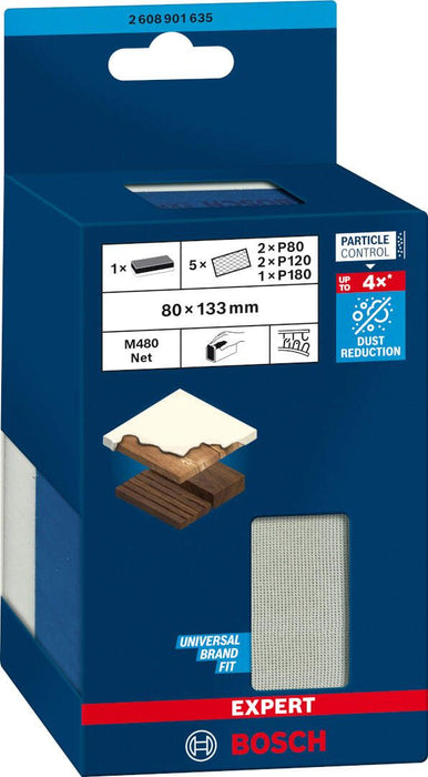 Bosch EXPERT list M480 brusna mreža sa dve gustine, 80 x 133mm granulacija 80/120/180 - pakovanje 5 komada (2608901635) Brusna mreža BOSCH Madras doo Beograd