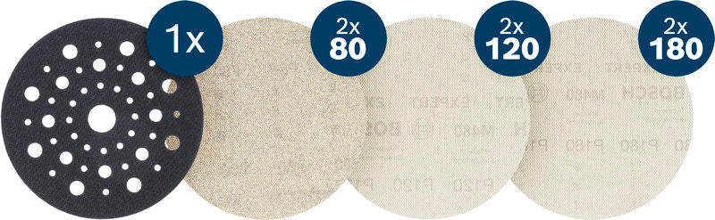 BOSCH EXPERT M480 brusna mreža za ekscentar brusilice, 125 mm, G2×80/2×120/2×180, zaštita za nosač, 7 komada - (2608902480) Madras doo Beograd Madras doo Beograd