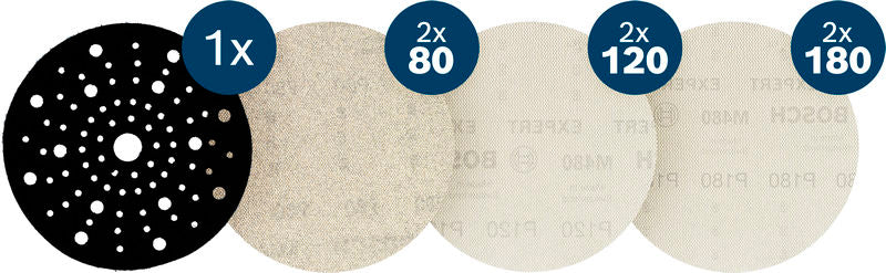 BOSCH EXPERT M480 brusna mreža za ekscentar brusilice, 150 mm, G2×80/2×120/2×180, zaštita za nosač, 7 komada - (2608902481) Madras doo Beograd Madras doo Beograd