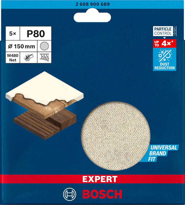 Bosch EXPERT M480 brusna mreža za rotacione brusilice od 150 mm, granulacija 80 - pakovanje od 5 komada - 2608900689 Brusna mreža za rotacione brusilice BOSCH Madras doo Beograd