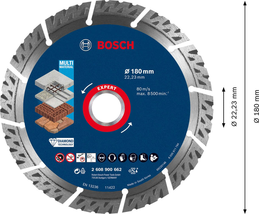 Bosch EXPERT MultiMaterial dijamantska rezna ploča 180 x 22,23 x 2,4 x 12 mm - 2608900662 Dijamantska rezna ploca BOSCH Madras doo Beograd