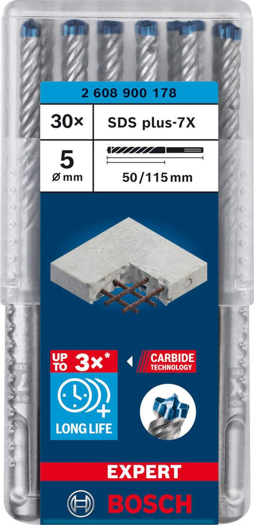 Bosch EXPERT SDS plus-7X burgija za udarne bušilice od 5 x 50 x 115 mm, 30-delni - 2608900178 Burgija SDS - Plus BOSCH Madras doo Beograd