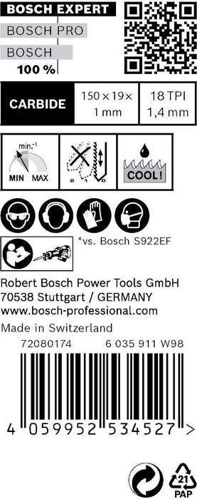 Bosch EXPERT „Thin Tough Metal“ S 922 EHM list univerzalne testere - pakovanje 10 komada - 2608900362 List univerzalne testere BOSCH Madras doo Beograd
