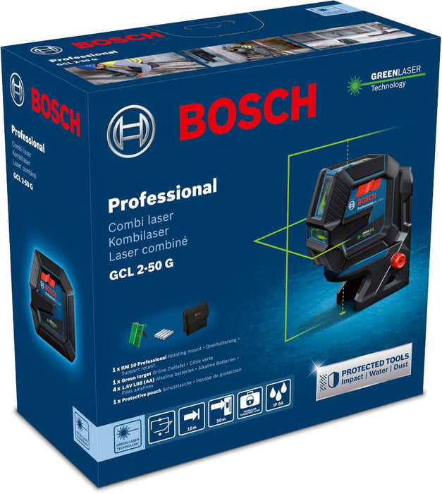 Bosch GCL 2-50 G kombinovani samonivelišući laser za linije sa zelenim zrakom; 2 linije (0601066M00) Linijski laser 180° kombinovani BOSCH BOSCH-0601066M00 Madras doo Beograd