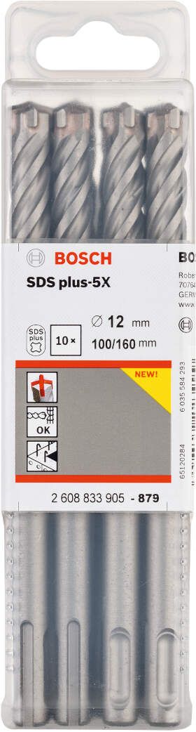 Bosch hamer burgija SDS-plus-5X 12 x 100 x 160 mm pakovanje od 10 komada - 2608833905 Burgija SDS - Plus BOSCH Madras doo Beograd