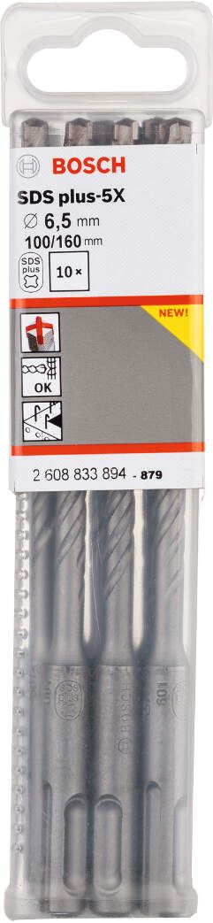 Bosch hamer burgija SDS-plus-5X 6,5 x 100 x 160 mm pakovanje od 10 komada - 2608833894 Burgija SDS - Plus BOSCH Madras doo Beograd