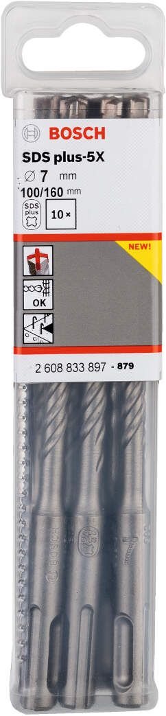 Bosch hamer burgija SDS-plus-5X 7 x 100 x 160 mm pakovanje od 10 komada - 2608833897 Burgija SDS - Plus BOSCH Madras doo Beograd