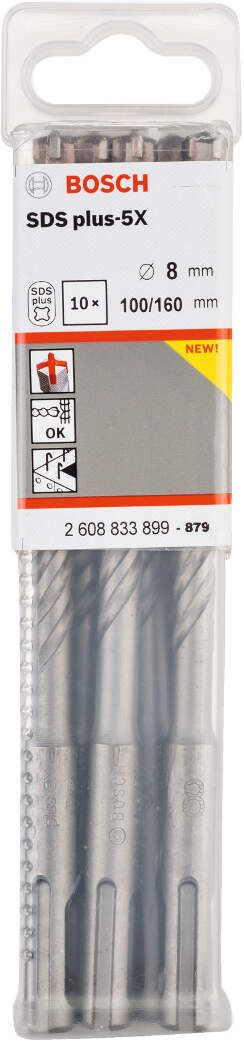 Bosch hamer burgija SDS-plus-5X 8 x 100 x 160 mm pakovanje od 10 komada - 2608833899 Burgija SDS - Plus BOSCH Madras doo Beograd