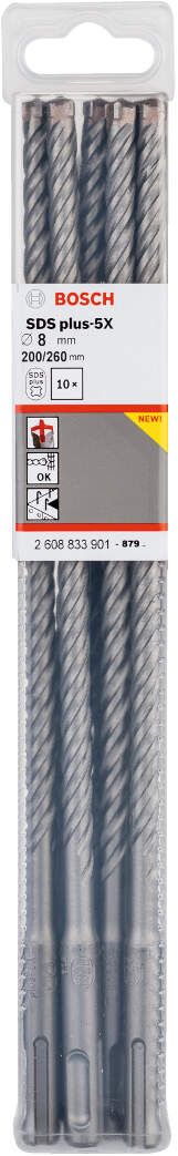 Bosch hamer burgija SDS-plus-5X 8 x 200 x 260 mm pakovanje od 10 komada - 2608833901 Burgija SDS - Plus BOSCH Madras doo Beograd