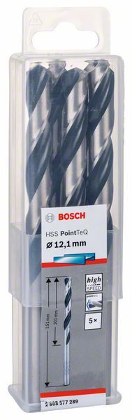 Bosch HSS spiralna burgija PointTeQ 12,1 mm paket od 5 komada Burgija HSS BOSCH Madras doo Beograd