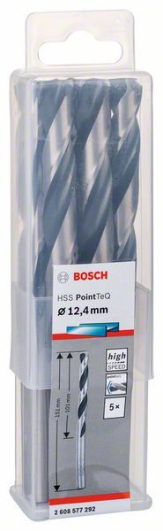 Bosch HSS spiralna burgija PointTeQ 12,4 mm paket od 5 komada Burgija HSS BOSCH Madras doo Beograd
