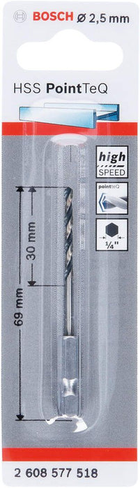 Bosch HSS spiralna burgija PointTeQ 2,5 mm sa šestougaonim HEX prihvatom pakovanje od 1 komada - 2608577518 Burgija HSS BOSCH Madras doo Beograd